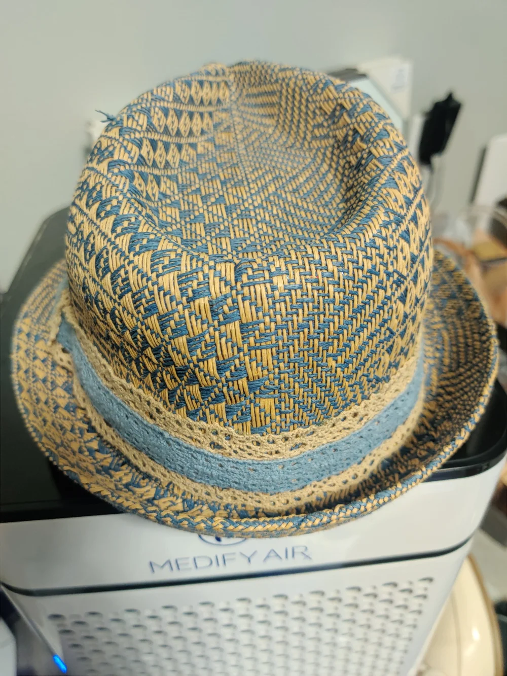 & Other Stories Blue and Tan Woven Straw Trilby Hat